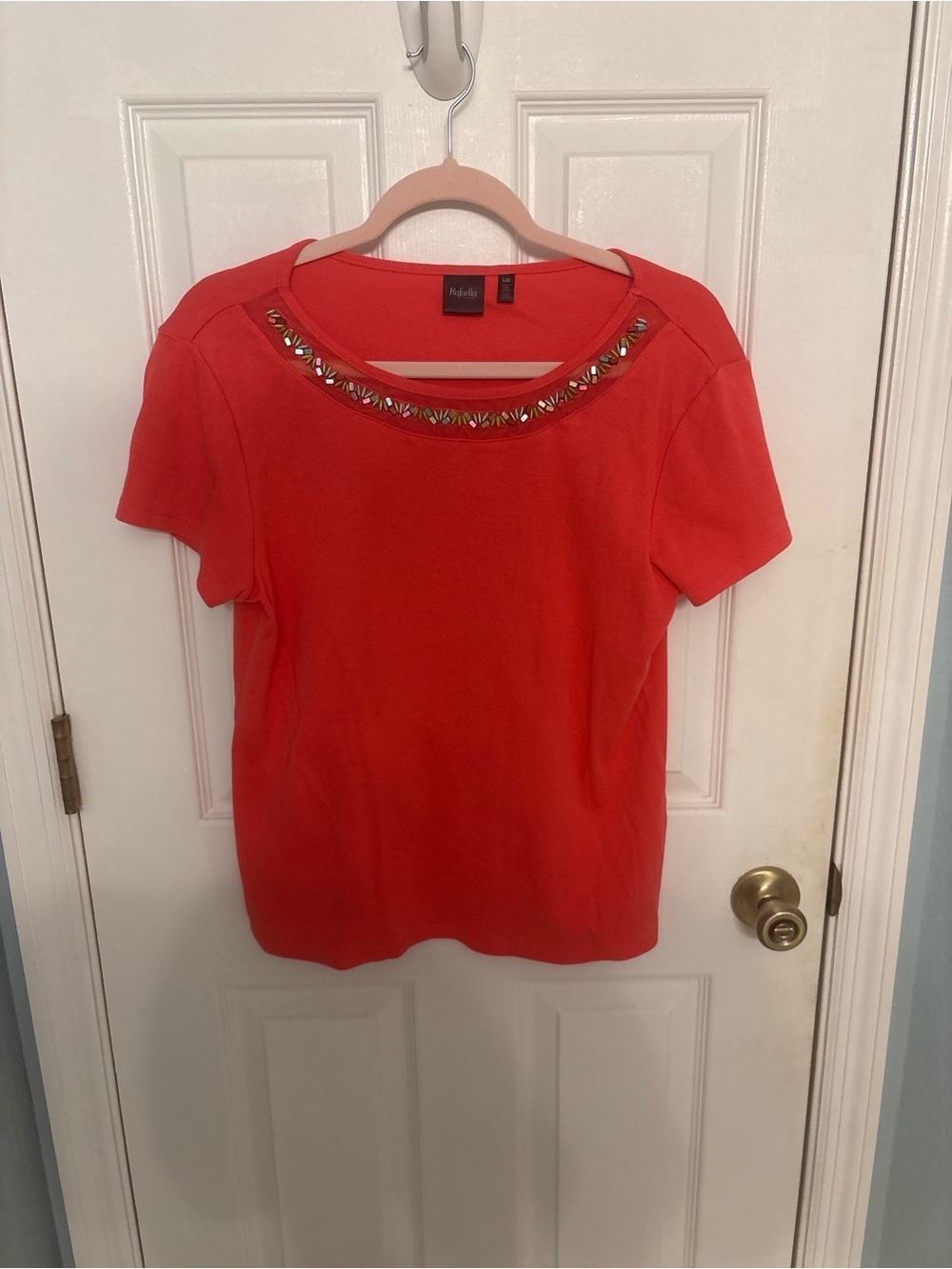 Rafaella Embellished Neck Short Sleeve Top – Large